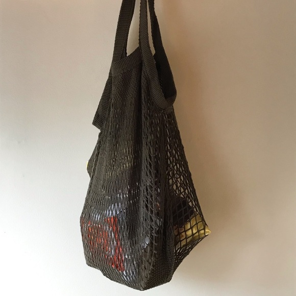 NWOT H&M Dark Green Cotton Mesh Shopping Tote - Picture 6 of 8